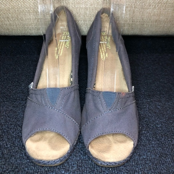 TOMS Blue Calypso Espadrille Peep Toe Canvas Wedge Heels Size 7 - Picture 7 of 11